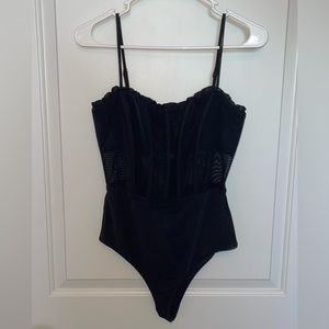 princess polly black corset bodysuit with mesh details